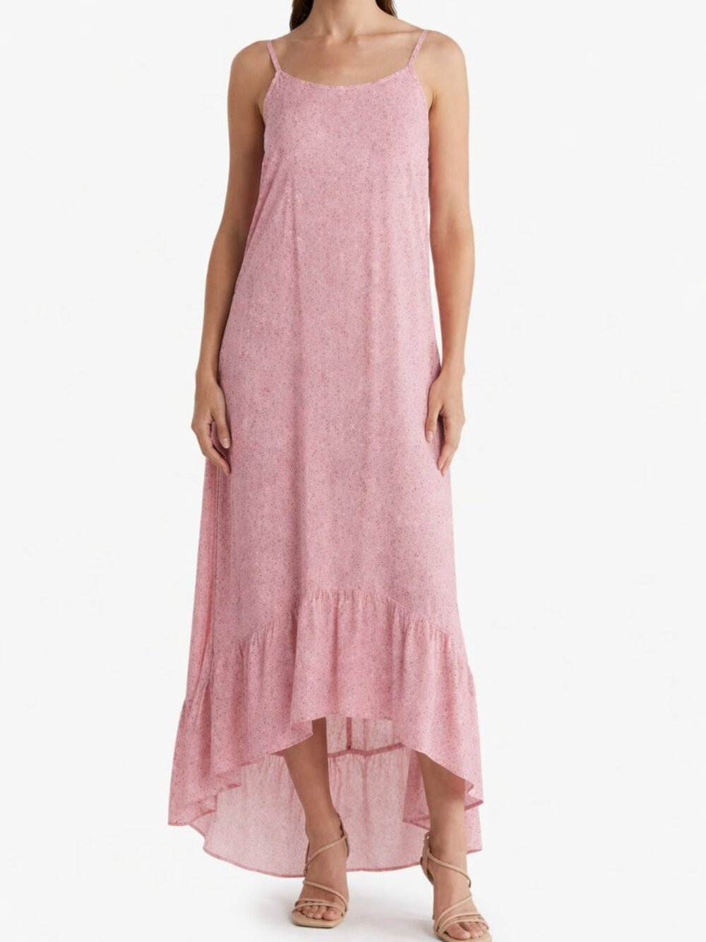 NWT Love Ady Pink Floral High Low Ruffle Hem Summer Boho Maxi Dress Size XS